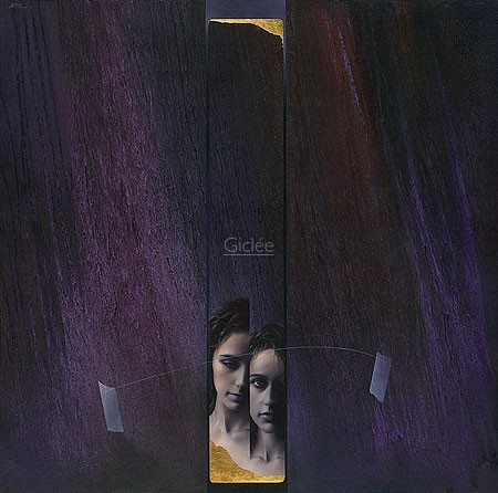 Walter Brems, Feeling connected (Malerei, Collage,modern,  Portraits, Mädchen, Gesichter, abstrakte Malerei, Farbfelder, Verbinung, verbunden, Wohnzimmer, bunt)