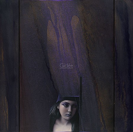 Walter Brems, Noortje (Malerei, Collage, modern,  Portrait, Mädchen, Gesicht, abstrakte Malerei, Farbfelder, Farbverläufe, Jugendzimmer, Wohnzimmer, bunt)