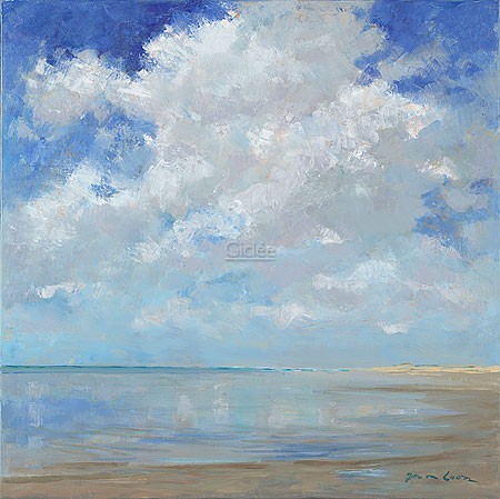 Jan van Loon, Summer Beach (Malerei, Landschaftsmalerei,  Meeresbrise, Strand, Meer, Wolken, Einsamkeit, Leere,  Horizont, Wohnzimmer, Treppenhaus, Schlafzimmer, bunt)