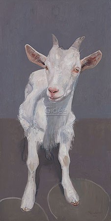 Pieter Pander, Goat II (Malerei, Tiere, Tierportrait, Ziege, Ziegenstall, Wohnzimmer, Treppenhaus,  bunt)