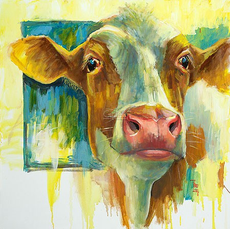 Theo Onnes, Cow (Malerei, Tierportrait, Kuh, Nutztier, Tier, Treppenhaus, Wohnzimmer, Tierarztpraxis, bunt)