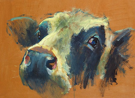 Theo Onnes, Cow (Malerei, Tierportrait, Kuh, Nutztier, Tier, Treppenhaus, Wohnzimmer, Tierarztpraxis, bunt)