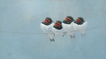 Ulco Glimmerveen, Barn Swallows (Malerei, Vögel, Schwalben, Kuscheln,  Wohnzimmer, Schlafzimmer, Treppenhaus, bunt)