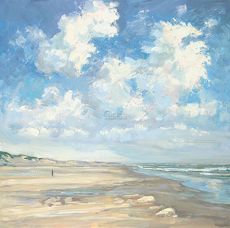 Jan van Loon, De geul (alerei, Landschaftsmalerei,  Meeresbrise, Strand, Meer, Wolken, Einsamkeit, Leere, Weite,  Horizont, Wohnzimmer, Treppenhaus, Schlafzimmer, bunt)