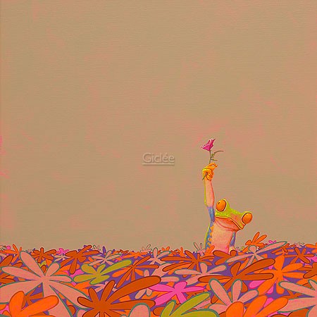 Jasper Oostland, Rose (Malerei, Frosch, blumen, bunte Blumen, Finder, Freude, Rose, die Nadel im Heuhaufen, witzig, lustig, Comic, Jugendzimmer, Treppenhaus, bunt)