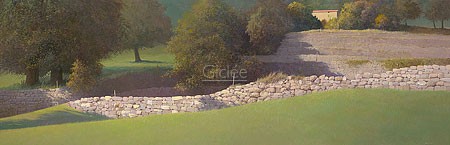 Peter Durieux, La Ribeyre (Malerei, Landschaft, zeitgenössisch, Natur, Feld, alte Steinmauer, Natursteinmauer, Wohnzimmer, Schlafzimmer, bunt)