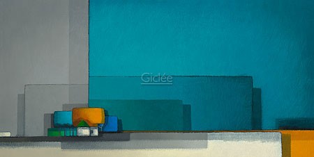Maria Megens, No Title (Abstrakt, Architektur, Häuser, Rechtecke, Farbfelder, Wohnzimmer, Büro, Arztpraxis, bunt)