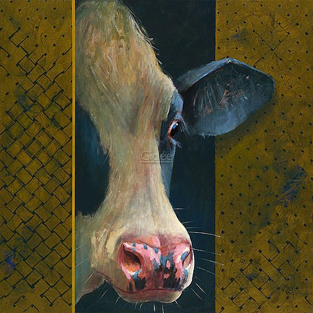 Theo Onnes, Cow (Malerei, Tierportrait, Kuh, Nutztier, Tier, Treppenhaus, Wohnzimmer, Tierarztpraxis, bunt)