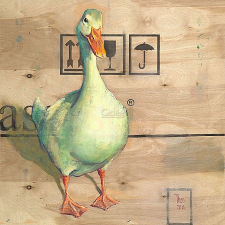 Theo Onnes, Duck (Malerei, Tierportrait, Ente, Geflügel, Treppenhaus, Wohnzimmer, Tierarztpraxis, bunt)