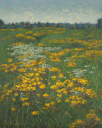 Eric De Vree, Flower field (Malerei, Landschaft, Natur, Blumenwiese, Sommer, Sommerfrische, Blumen, Blüten, Wohnzimmer, Wintergarten, bunt)