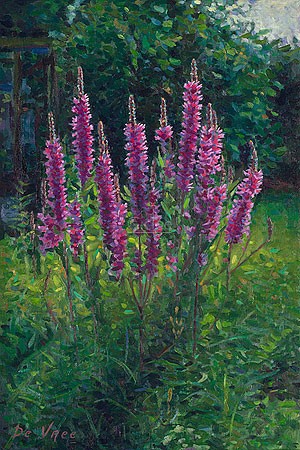 Eric De Vree, Purple loosestrife (Malerei, Natur, Blumenwiese, Blutweiderich, Weiderich, Blumen, Wildblumen, Blüten, Wohnzimmer, Treppenhaus, bunt)