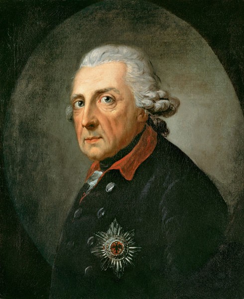 Anton Graff, FRIEDRICH II. DER GROßE- KÖNIG VON PREUßEN (Klassiker, Klassizismus, Malerei, Persönlichkeiten, Portrait, Friedrich II, Preußen, König, Wohnzimmer, Treppenhaus, Wunschgröße,  bunt)