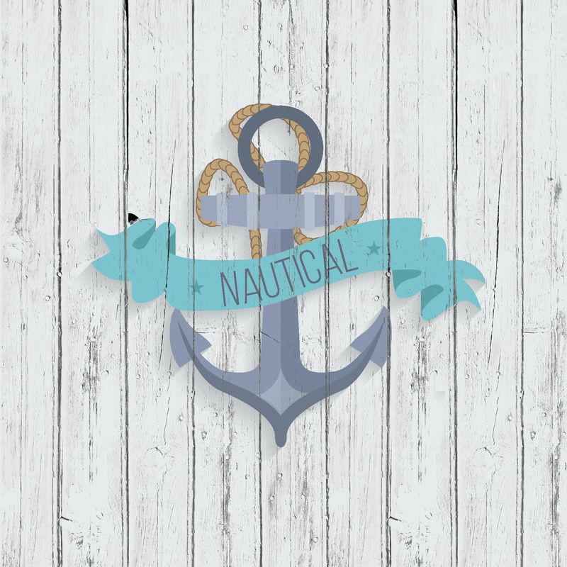 Kimberly Allen, Voyager 3 (Anker, Holzpanel, Kalligrafie, Schriftzug, Nautical, maritim, Nostalgie, Grafik,  Treppenhaus, Badezimmer, Wohnzimmer, Wunschgröße, beige/blau)