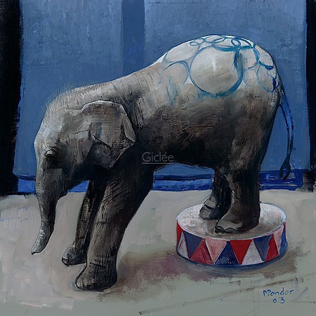 Pieter Pander, Young elephant (Malerei, Tiere, Tierportrait, Elefant, Elefantenbaby, Zirkuselefant,Treppenhaus, Kinderzimmer, bunt)