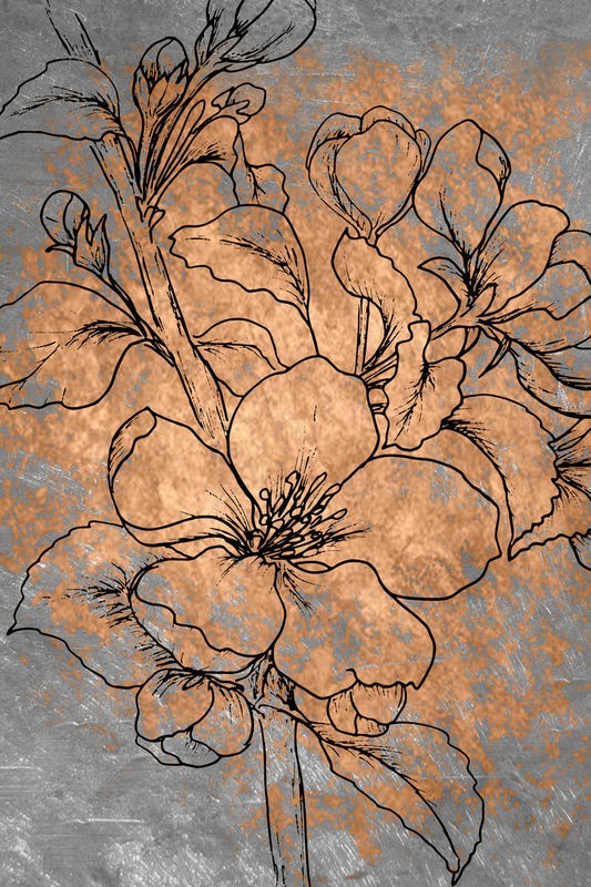 Kimberly Allen, Blossoms (Blumen, Blüten, Zeichnung, Studie, Grafik, Treppenhaus, Wohnzimmer, Wunschgröße, beige/grau)