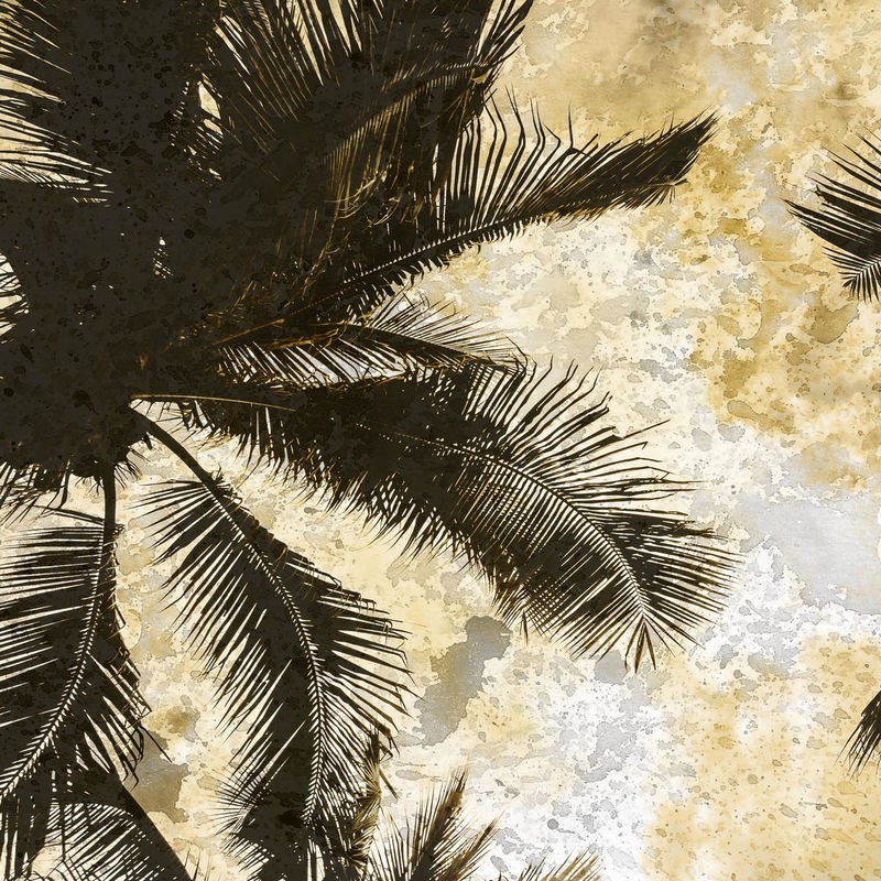 Kimberly Allen, Palm Tree Gold 1 (Palmenblätter, Palme, Baum, Untersicht, Perspektive, Fotokunst, Treppenhaus, Badezimmer, Wohnzimmer, Wunschgröße, beige/grau)