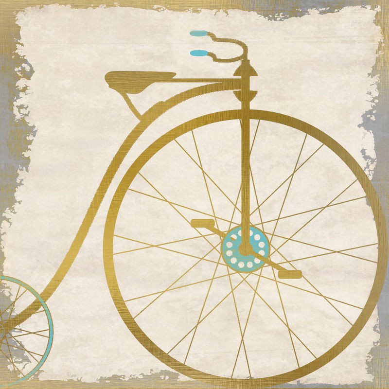 Kimberly Allen, Lifes Journey 4 (Fahrrad, historisch, Nostalgie, Grafik,  Wohnzimmer, Treppenhaus, Wunschgröße, gold/beige)