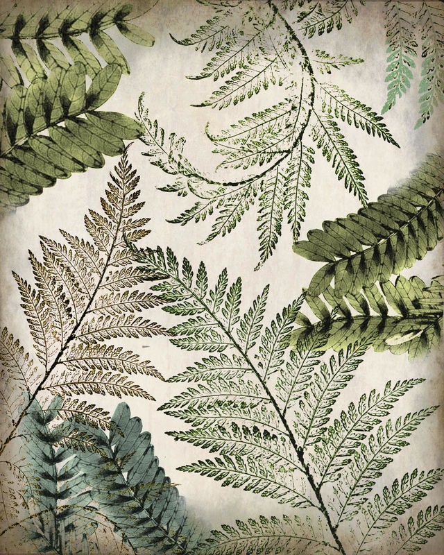 Kimberly Allen, Tropic Palms 2 (Blätter, Palmblätter, tropisch,  Botanik, Pflanzen, Grafik, Treppenhaus,  Wohnzimmer, Wunschgröße, beige/grün)