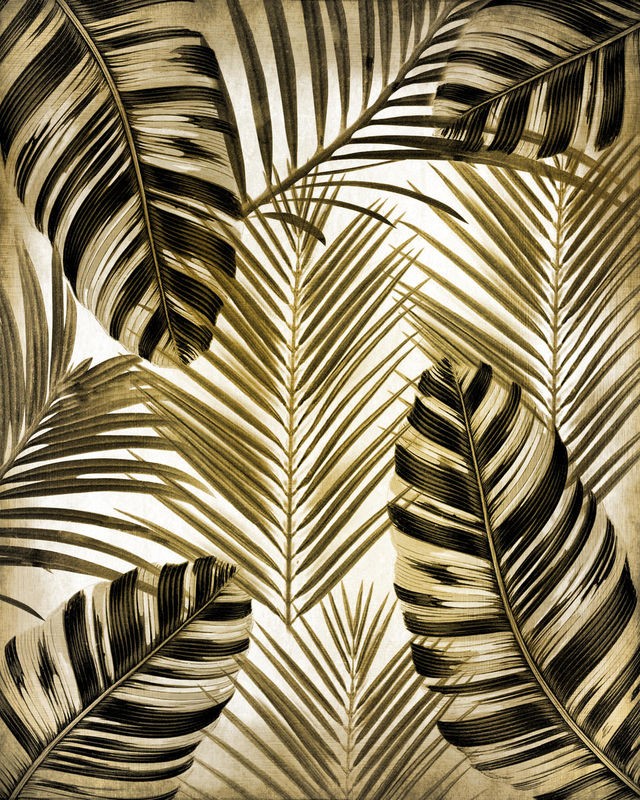 Kimberly Allen, Gold Palm 2 (Blätter, Palmenblatt, Fotokunst, Nahaufnahme,  Botanik, Pflanzen, Treppenhaus,  Wohnzimmer, Wunschgröße, grün/beige)