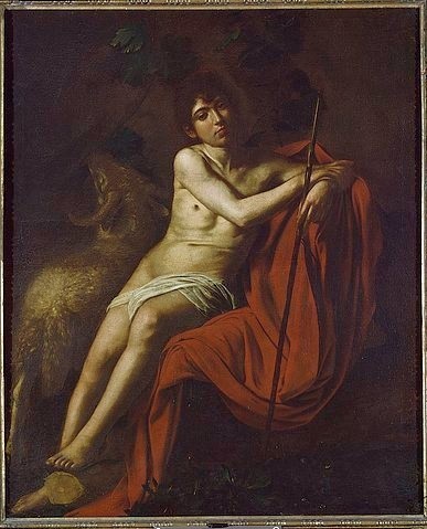 Michelangelo Merisi da Caravaggio, Johannes der Täufer in der Wüste. Ca. 1610. (Johannes der Täufer, Jüngling, Schäfer, Schaf, Widder,  Aktmalerei, Neues Testament, Bibel, Barock, Klassiker, Malerei, Wunschgröße, Wohnzimmer)