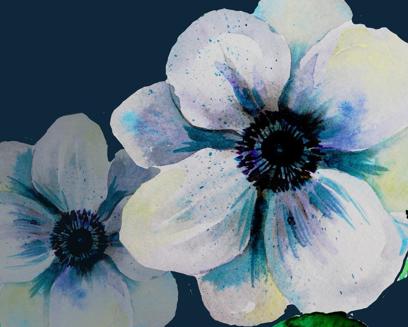 Boho Hue Studio, Light and Shadow 1 (Blumen, Blüten, Botanik, Blütenblätter Treppenhaus, Schlafzimmer, Wohnzimmer, Wunschgröße, Malerei, weiß/blau)