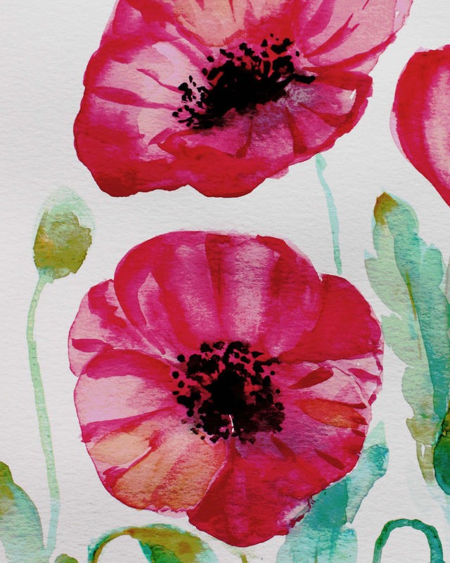 Boho Hue Studio, Pixie Pop 1 (Blumen, Blüten,  Mohnblüten, Sommerblumen, Botanik, Blütenblätter, Aquarell, Treppenhaus, Schlafzimmer, Wohnzimmer, Wunschgröße, Malerei, bunt)