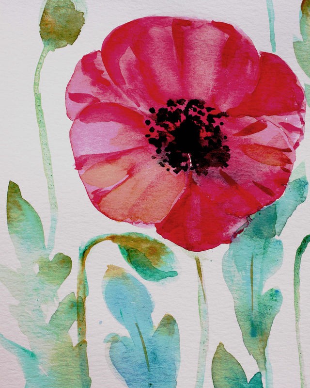 Boho Hue Studio, Pixie Pop 4 (Blumen, Blüten,  Mohnblüten, Sommerblumen, Botanik, Blütenblätter, Aquarell, Treppenhaus, Schlafzimmer, Wohnzimmer, Wunschgröße, Malerei, bunt)