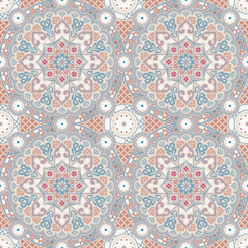 Hans Figuroa, Soft Rose (Muster, Retro, Vintage, Tapete, Pop, Kaleidoskop, Treppenhaus, Küche, Wohnzimmer, Grafik, Wunschgröße, bunt)