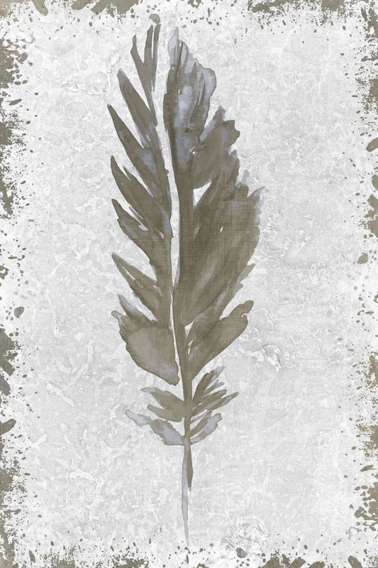 Kimberly Allen, Imprint 1 (Feder, Vogelfeder, Abdruck,  Grafik,  Treppenhaus,  Wohnzimmer, Schlafzimmer, Wunschgröße, grau/beige)