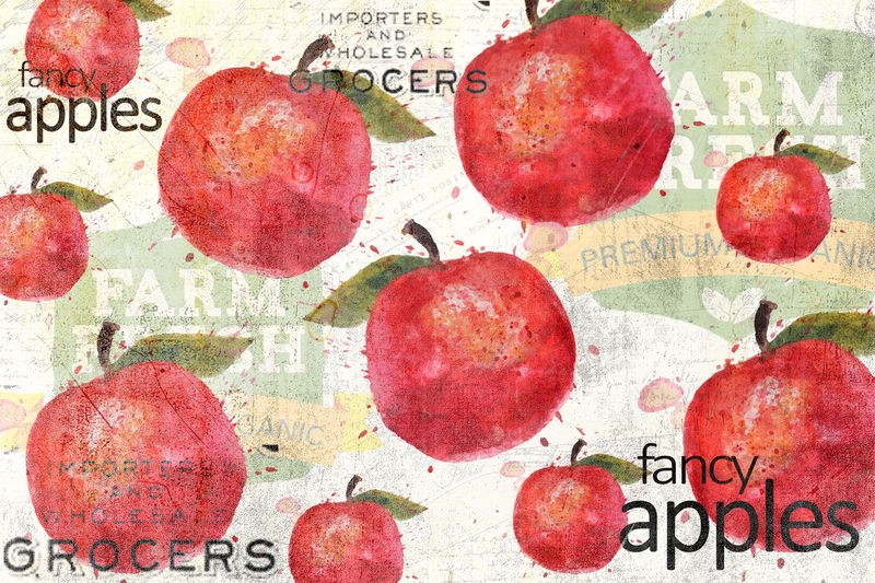 Kimberly Allen, Fancy Apple (Äpfel, Obst, Früchte, Grafik, Wohnzimmer, Küche, Esszimmer, Treppenhaus, Wunschgröße, bunt)