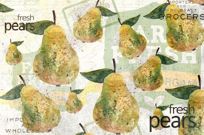 Kimberly Allen, Fresh Pears (Birnen, Obst, Früchte, Grafik, Wohnzimmer, Küche, Esszimmer, Treppenhaus, Wunschgröße, bunt)