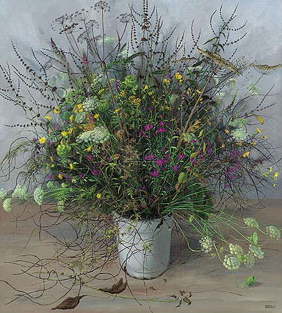 Patrick Creyghton, Wildflower bouquet, All Souls' day (Malerei, Natur, Stilleben, Blumen, Blumenstrauss, Strauss, Wiesenblumen, Wildblumen, naturalistisch, Wohnzimmer, Treppenhaus, bunt)