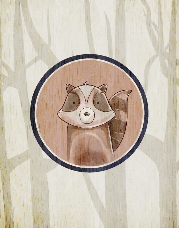 Kimberly Allen, Forest Animals 1 (Dachs, Tier, Waldtiere, Guckloch, putzig, niedlich, Grafik, Kinderzimmer, Treppenhaus, Wunschgröße, bunt)