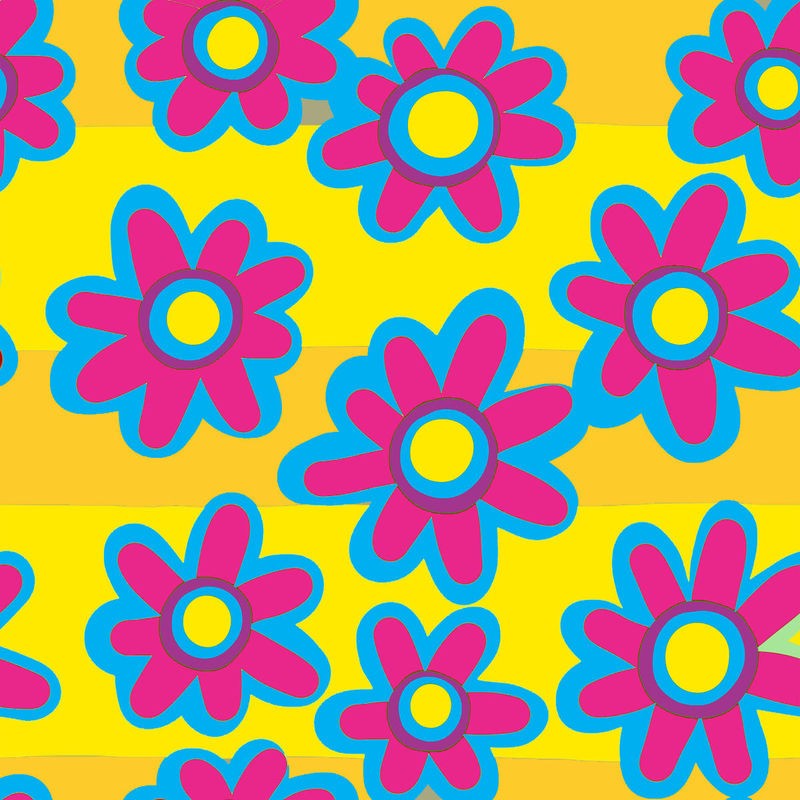 Kimberly Allen, Groovy Love Pattern 3 (Blumen, Blüten, florales Muster, Tapetenmuster, pop art, retro, Hippie, Jugendzimmer, Wohnzimmer, Treppenhaus, Schlafzimmer,  Wunschgröße, bunt)