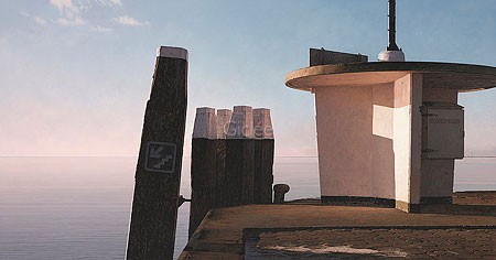 Peter van der Ploeg, Life saving (Malerei, modern, Fotorealismus, Meeresbrise, maritim, Meer, Sicherheit, Beobachtung, Kontrolle,  Sonnenlicht, Treppenhaus, Wohnzimmer, Büro, bunt)