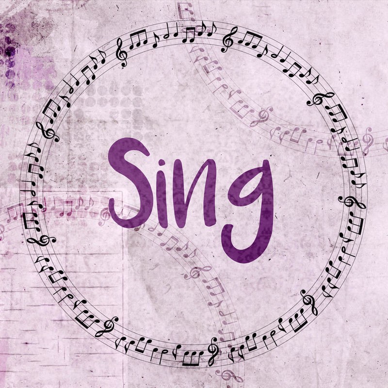 Kimberly Allen, Music Sing (Motivation, Inspiration,  Kreis, Noten, Tanz, Musik, Typografie, Schrift, Grafik, Wohnzimmer, Treppenhaus, Jugendzimmer, Wunschgröße, flieder, lila)
