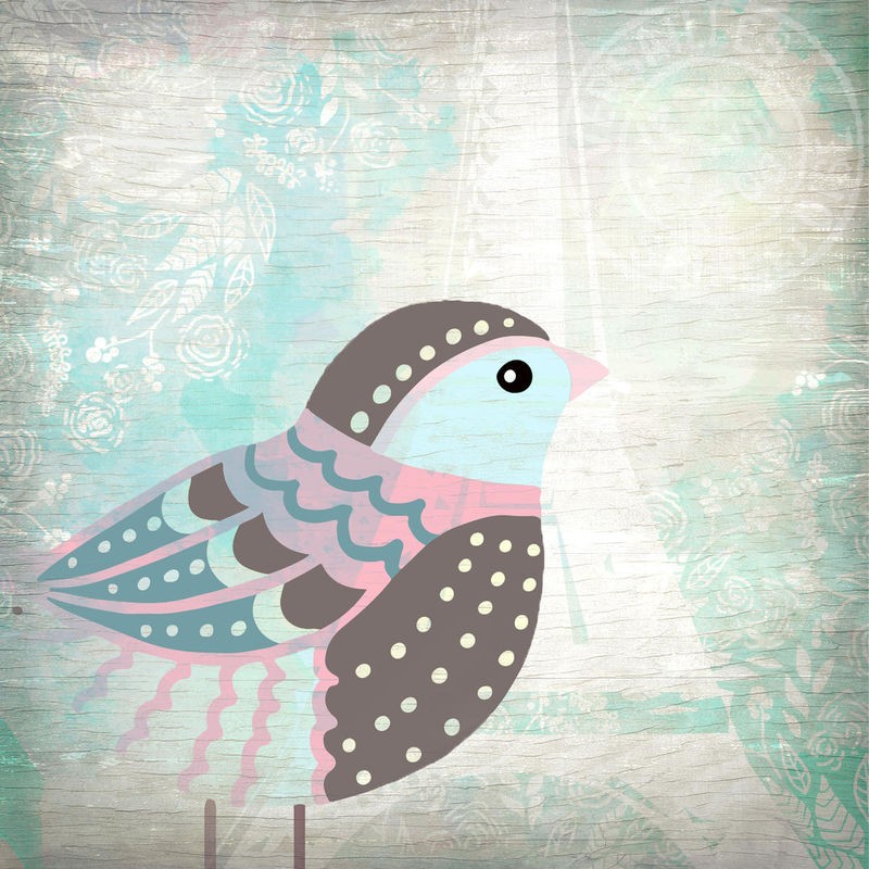 Kimberly Allen, Paris Bird 1 (Piepmatz, Vogel, niedlich, naiv, Eiffelturm, Paris, plakativ, Kinderzimmer, Treppenhaus, Wunschgröße, Malerei, bunt)
