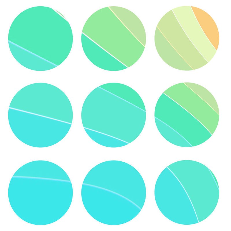 Kimberly Allen, In Color 1 (Abstrakte Kunst, Kreise, Scheiben, geometrische Muster, Wohnzimmer, Treppenhaus, Büro, Wunschgröße, modern, bunt)