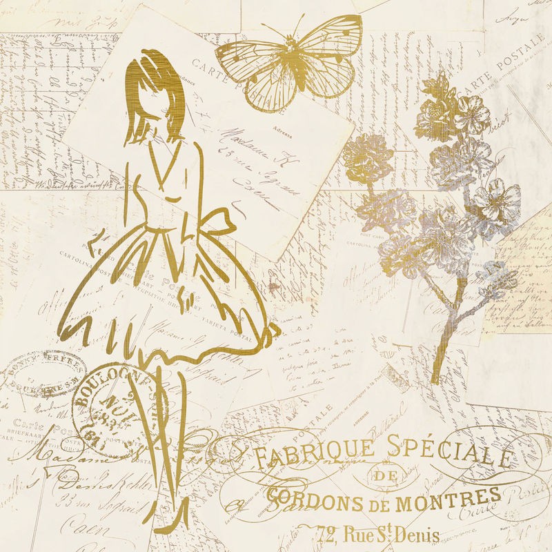 Kimberly Allen, Fashion 2 (Mode, Skizze, Entwurf, Sommerkleid, Schmetterling, leicht, beschwingt, Postkarte, Kalligrafie, Nostlgie, Retro, Vintage, Treppenhaus, Schneiderei, sepia)