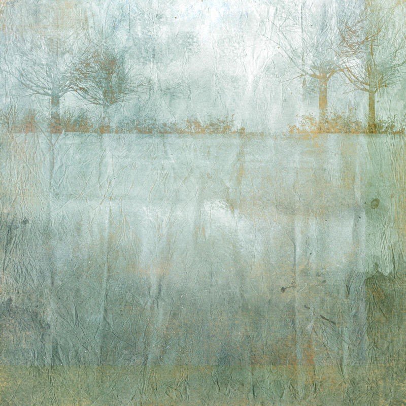 Kimberly Allen, Relentless Dusk 1 (Landschaft, Nebel, Dunst, diffus, undurchsichtig, modern, Wunschgröße, Fotokunst, Treppenhaus, Wohnzimmer, grün/grau)