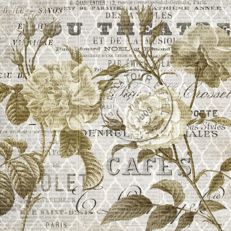 Kimberly Allen, Paris Script Series 6 (Paris, Blumen, Rosen, Kalligrafie, Postkarte, Nostalgie, Grafik, Wohnzimmer, Treppenhaus, Schlafzimmer,  Wunschgröße, beige)