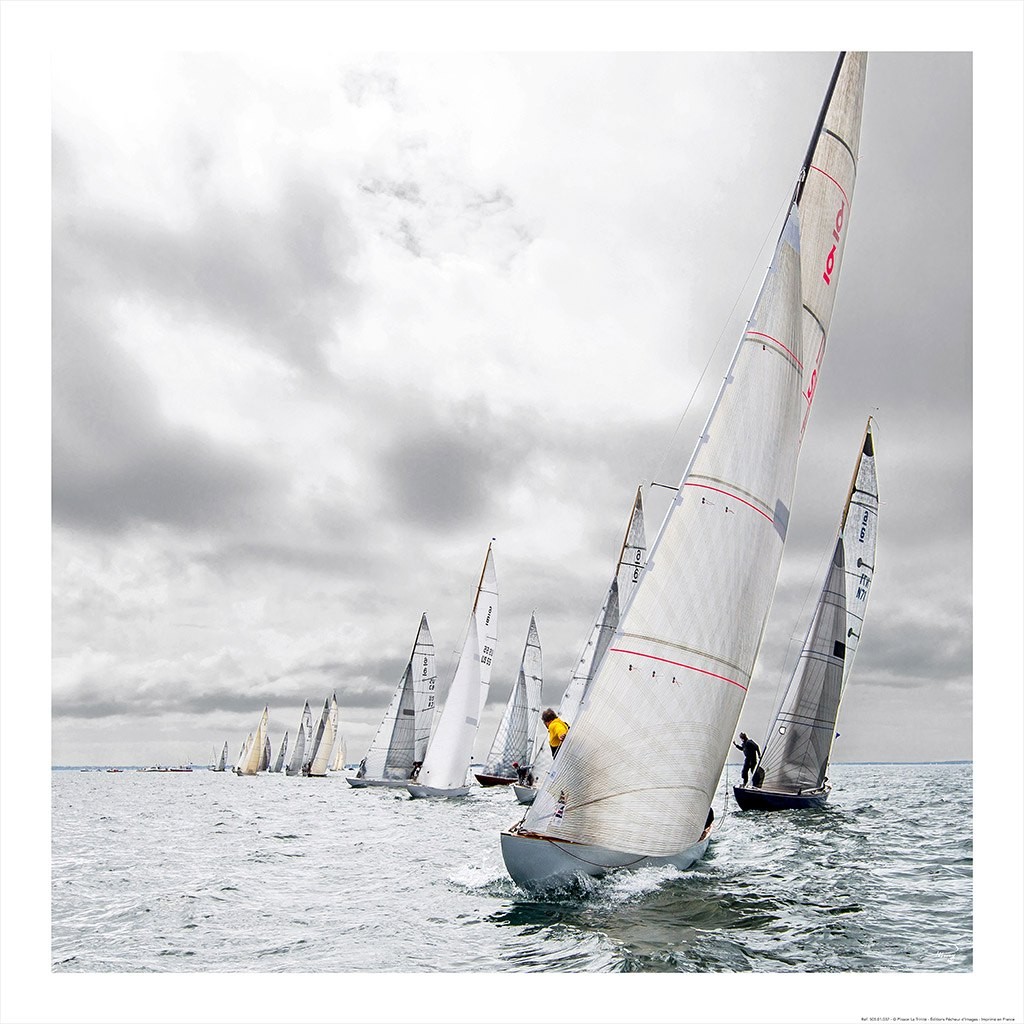 Philip Plisson, Voiliers sur la ligne de départ (Segelschiff, Tempo, Geschwindigkeit, Regatta, Segelsport, Meeresbrise, Meer, Treppenhaus, Badezimmer, Wohnzimmer, Photokunst, Fotokunst, bunt)