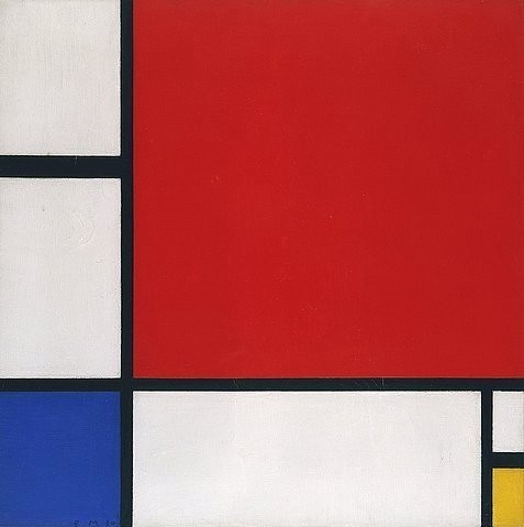 Piet Mondrian, Komposition mit Rot, Gelb und Blau. 1930. (Öl auf Leinwand,Christie's Images Ltd,Mondrian,Piet,1872-1944,piet mondrian,neoplastizismus,abstrakte malerei,abstrakte kunst,geometrie,geometrisch,rechtecke,quadrate)