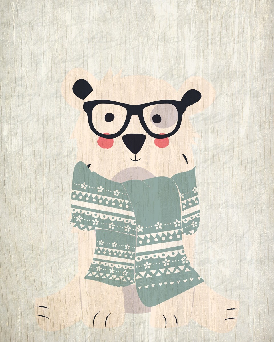 Kimberly Allen, Winter Scarfs 1 (Teddy, Bär, niedlich, Brille, Schal, Winter, Grafik, Kinderzimmer, Treppenhaus, Wunschgröße, bunt)