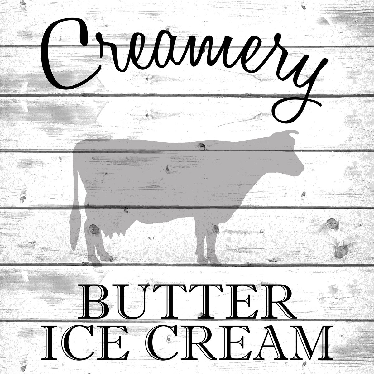 Kimberly Allen, Creamery (Werbung, Milchhandlung, Holzpaneele, Kuh, dekorativ,  Küche, Esszimmer, Wunschgröße, beige)