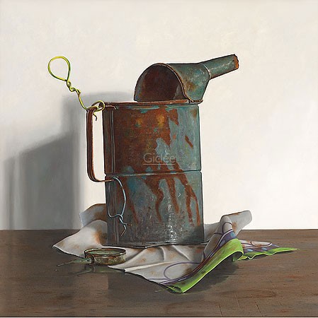Rob Møhlmann, Till the last drop (Ölkanne, Nostalgie, alt rostig, Werken, Reparieren, Treppenhaus, Werkstatt, naturalistisch, bunt)