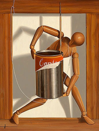 Rob Møhlmann, Canto 60, Model of the painter  (Modern, Holzrahmen, Gliederpuppe, Model, Dose, Collage, Küche, Esszimmer, naturalistisch, bunt)