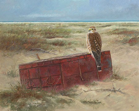 Ulco Glimmerveen, Treasure island  (Malerei, Meeresbrise, Strand, Düne, Schatzkiste, Raubvogel, Vogel, Horizont, Wohnzimmer, Schlafzimmer, Treppenhaus, bunt)