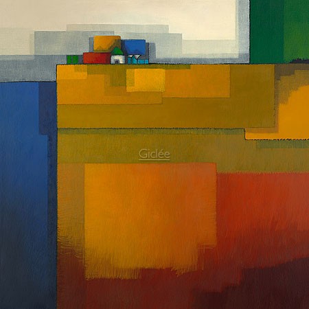 Maria Megens, No Title (Abstrakt, Architektur, Häuser, Rechtecke, Farbfelder, Wohnzimmer, Büro, Arztpraxis, bunt)