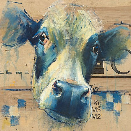 Theo Onnes, Black and white Holstein cow (Malerei, Tierportrait, Kuh, Nutztier, Tier,abstrakte Formen, Muster,  Treppenhaus, Wohnzimmer, Tierarztpraxis, bunt)